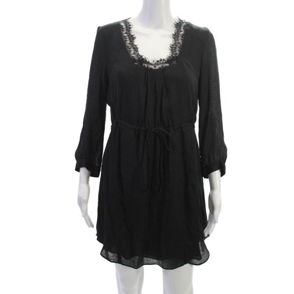 Graham & Spencer Womens Silk V-Neck Shift Dress 3/4 Sleeve Black Size S